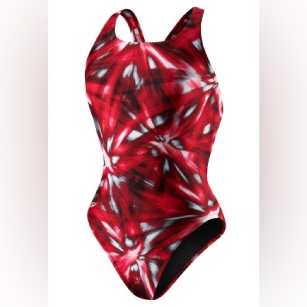 SPEEDO LASER BLAST FEMALE SUPERPRO-ADULT Red and Black Tie-Dye Swimsuit Size L
